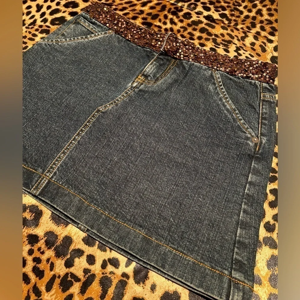 Express X2 Denim Laboratory Brown Beaded Waist Mini Skirt